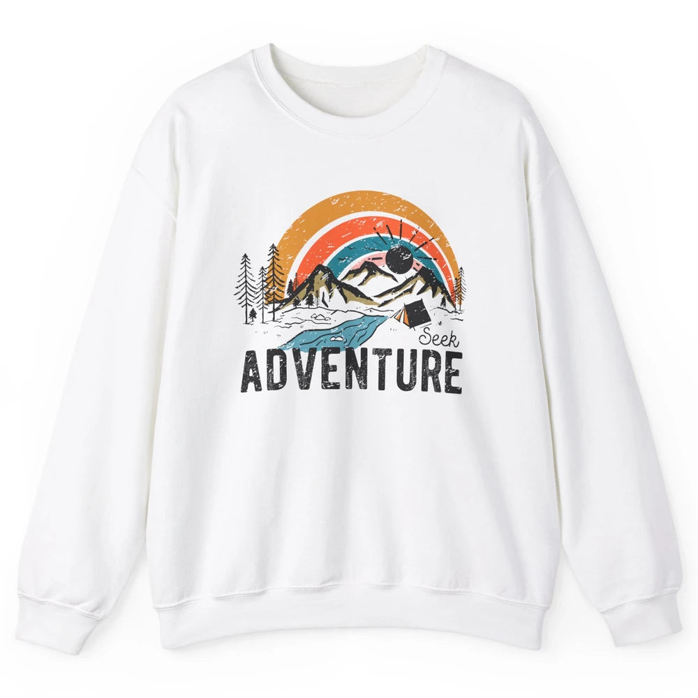 Vintage Mountain Sunrise Seek Adventure Camping Hiking Lover Unisex Crewneck Sweatshirt