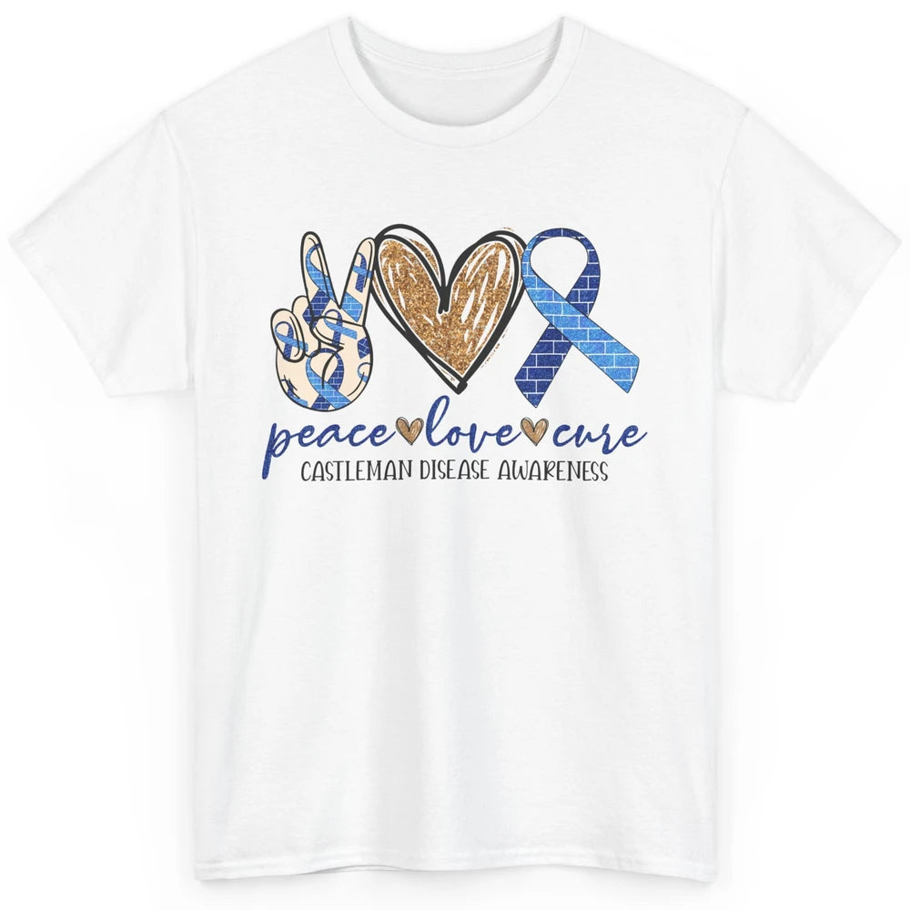 Castleman Disease Awareness Peace Love Cure Blue Ribbon Classic Unisex T-Shirt