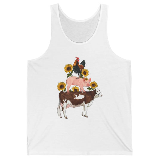 Sunflower Western Farm Life Animals Vegan Cow Pig Rooster Unisex Jersey Tank