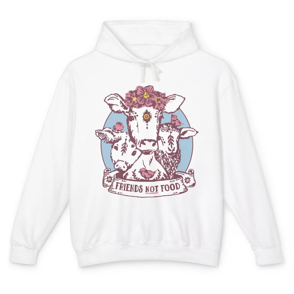 Funny Vegan Friends Not Food Vegetarian Floral Gothic Cow Unisex Lightweight Hoodie