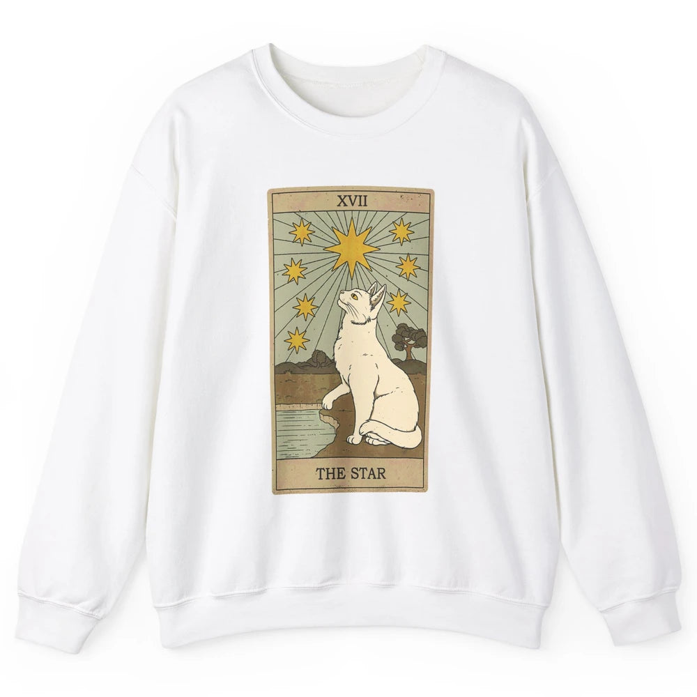 Tarot Card The Star White Cat Retro Mermaid Gothic Vintage Unisex Crewneck Sweatshirt