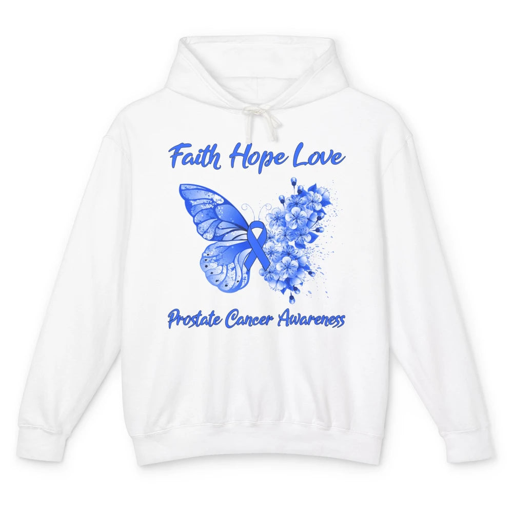 Butterfly Faith Hope Warrior Prostate Cancer Blue Ribbon Unisex Lightweight Hoodie