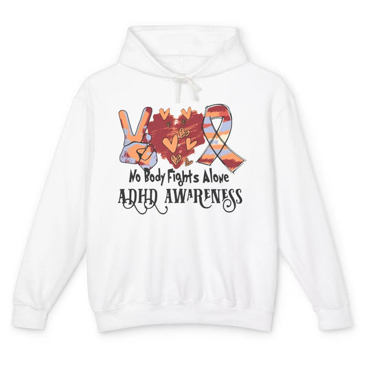 ADHD Awareness Nobody Fights Alone Support ADHD Warrior Unisex Lightweight Hoodie