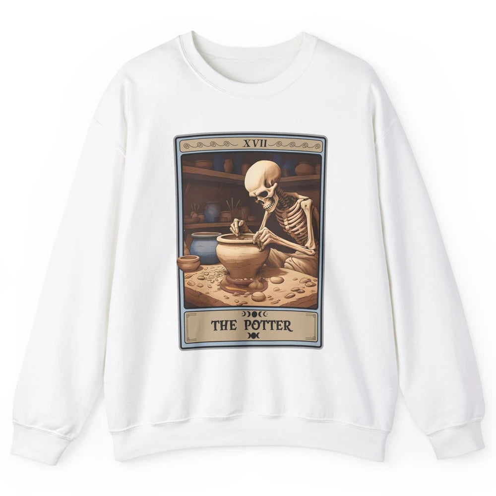 Retro Skeleton The Potter Tarot Card Halloween Pottery Lover Unisex Crewneck Sweatshirt