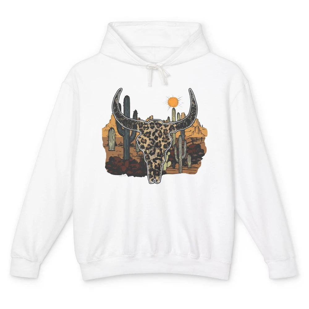 Leopard Bull Skull Desert Sunset Cactus Western Country Girl Unisex Lightweight Hoodie