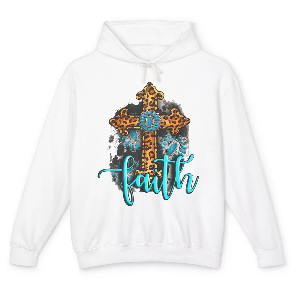 Western Gemstone Leopard Turquoise Cross Faith Jesus God Unisex Lightweight Hoodie