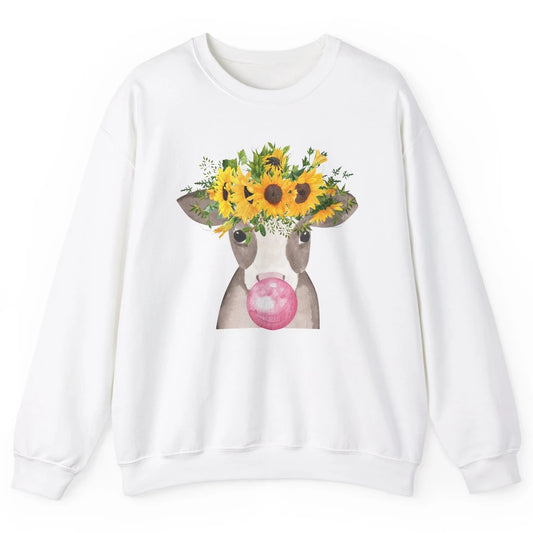 Sunflower Cow Bubble Gum Not In The Mood Western Farm Animal Unisex Crewneck Sweatshirt