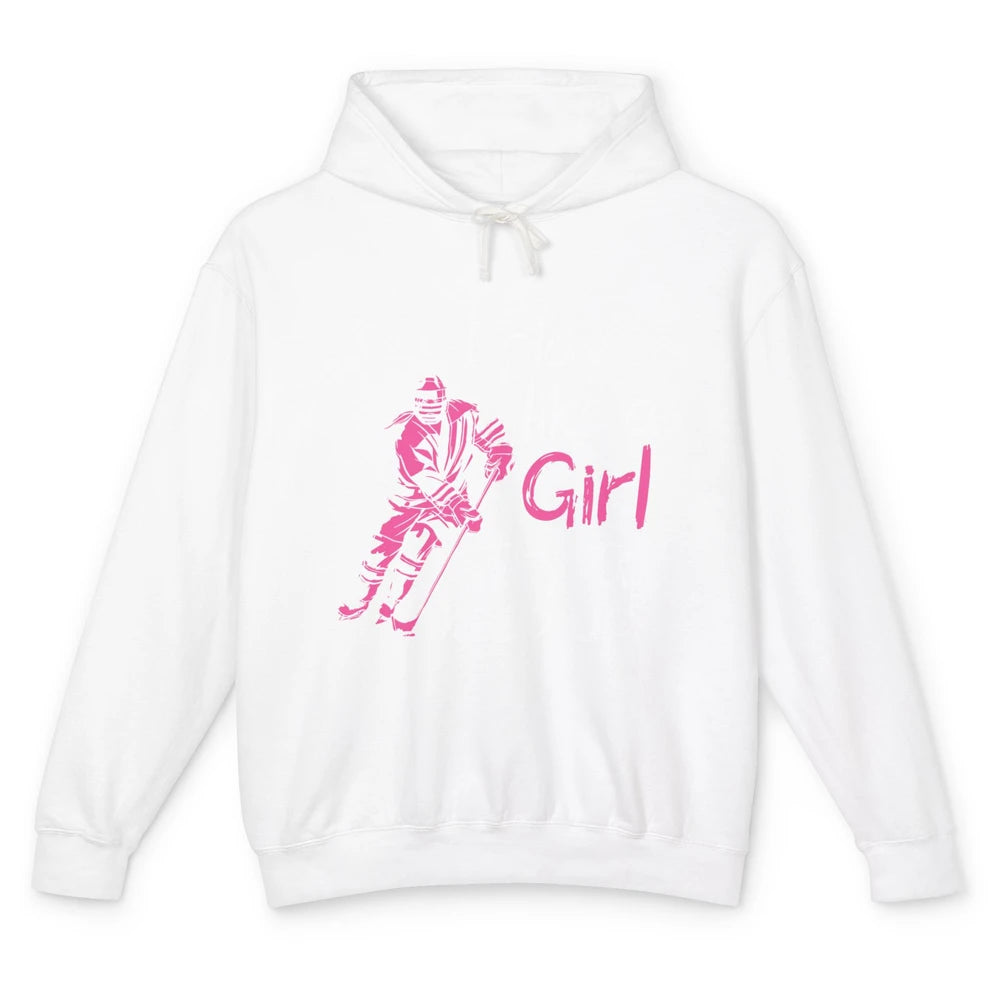 Pink Watercolor Ice Hockey Player Like Girl Try To Keep Up Unisex Lightweight Hoodie