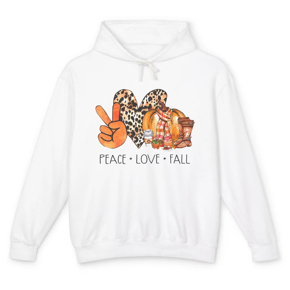 Peace Love Fall Pumpkin Spice Fall Halloween Thanksgiving Unisex Lightweight Hoodie