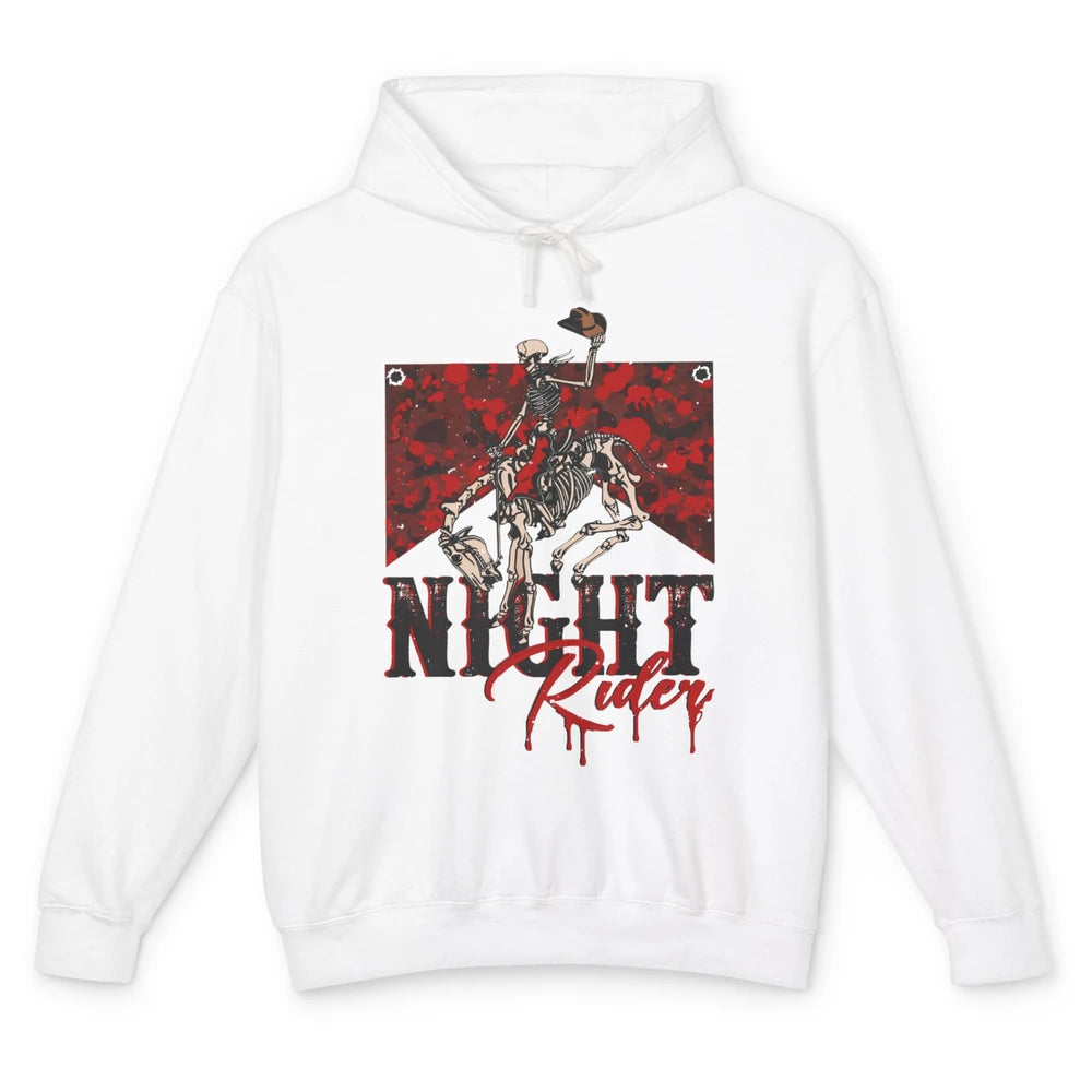 Cowboy Skeleton Bucking Horse Night Rider Western Halloween Unisex Lightweight Hoodie