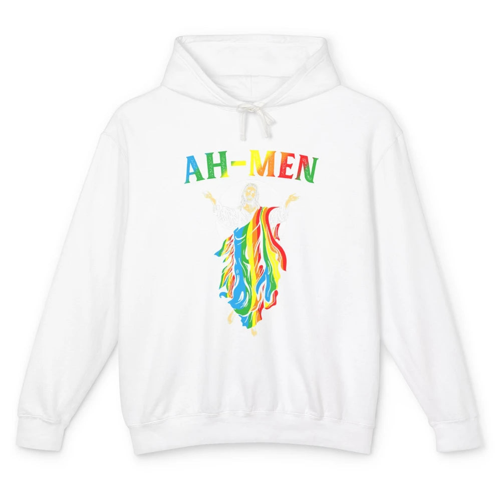 Ah Men LGBT Gay Pride Jesus Christian God Rainbow Flag Love Unisex Lightweight Hoodie