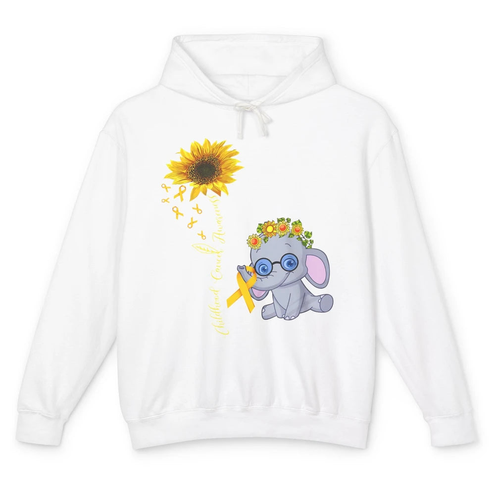 Sunflower Baby Elephant Childhood Cancer Awareness Ribbon Unisex Lightweight Hoodie