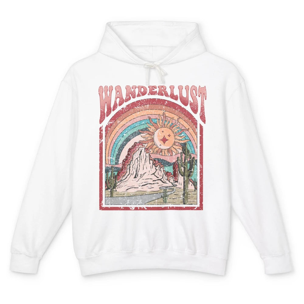 Retro Wanderlust Desert Cactus Wander Boho Adventure Western Unisex Lightweight Hoodie