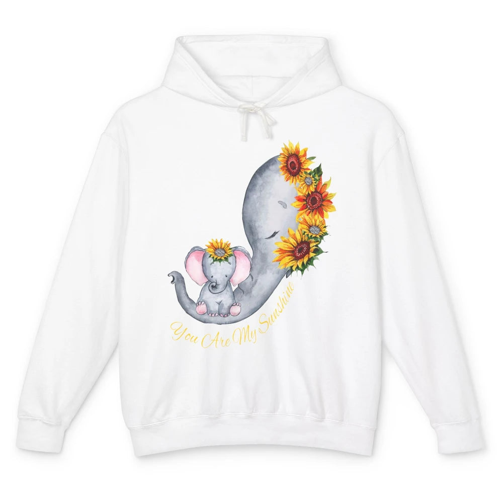 Sunflower Baby Elephant You Are My Sunshine Elephant Mom Unisex Lightweight Hoodie