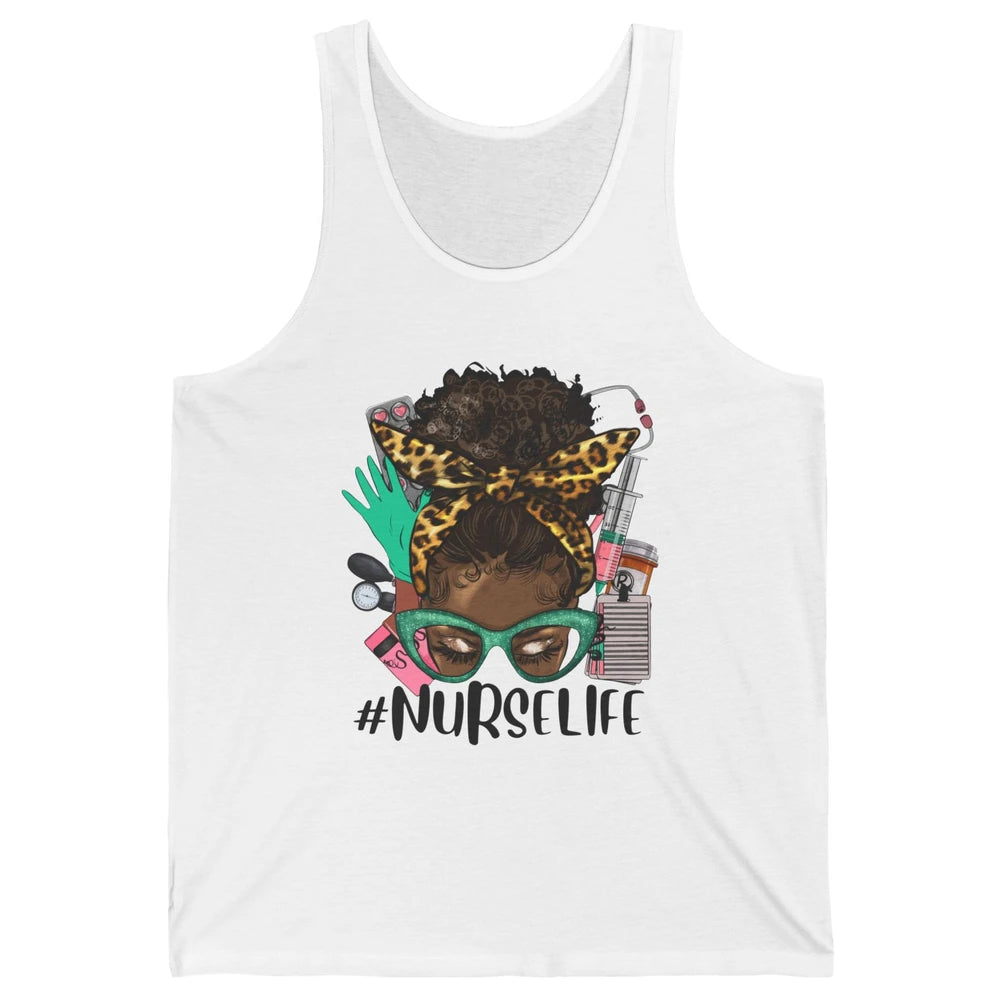 Afro Nurse Messy Bun Hair Black Melanin Nurse Life Leopard Unisex Jersey Tank