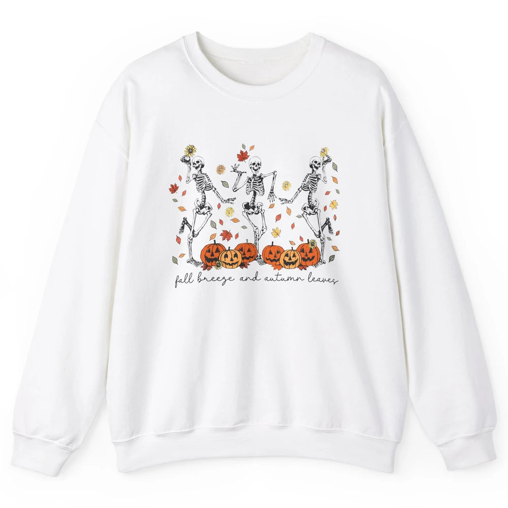 Retro Pumpkin Dancing Skeleton Fall Breeze And Autumn Leaves Unisex Crewneck Sweatshirt