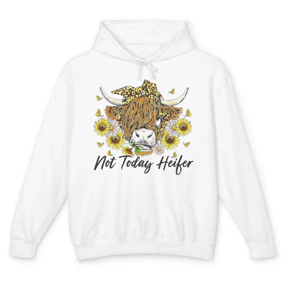 Not Today Heifer Highland Cow Leopard Sunflower Farm Animal Unisex Lightweight Hoodie