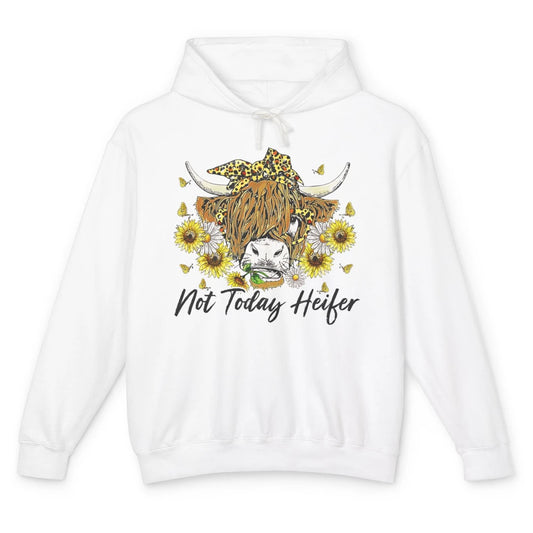 Not Today Heifer Highland Cow Leopard Sunflower Farm Animal Unisex Lightweight Hoodie