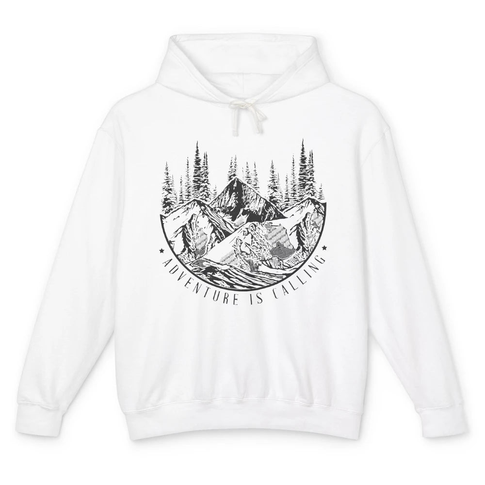 Adventure Is Calling Mountain Outdoor Wilderness Hiking Unisex Lightweight Hoodie