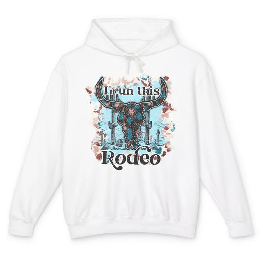 Leopard Bull Skull I Run This Rodeo Desert Cactus Western Unisex Lightweight Hoodie