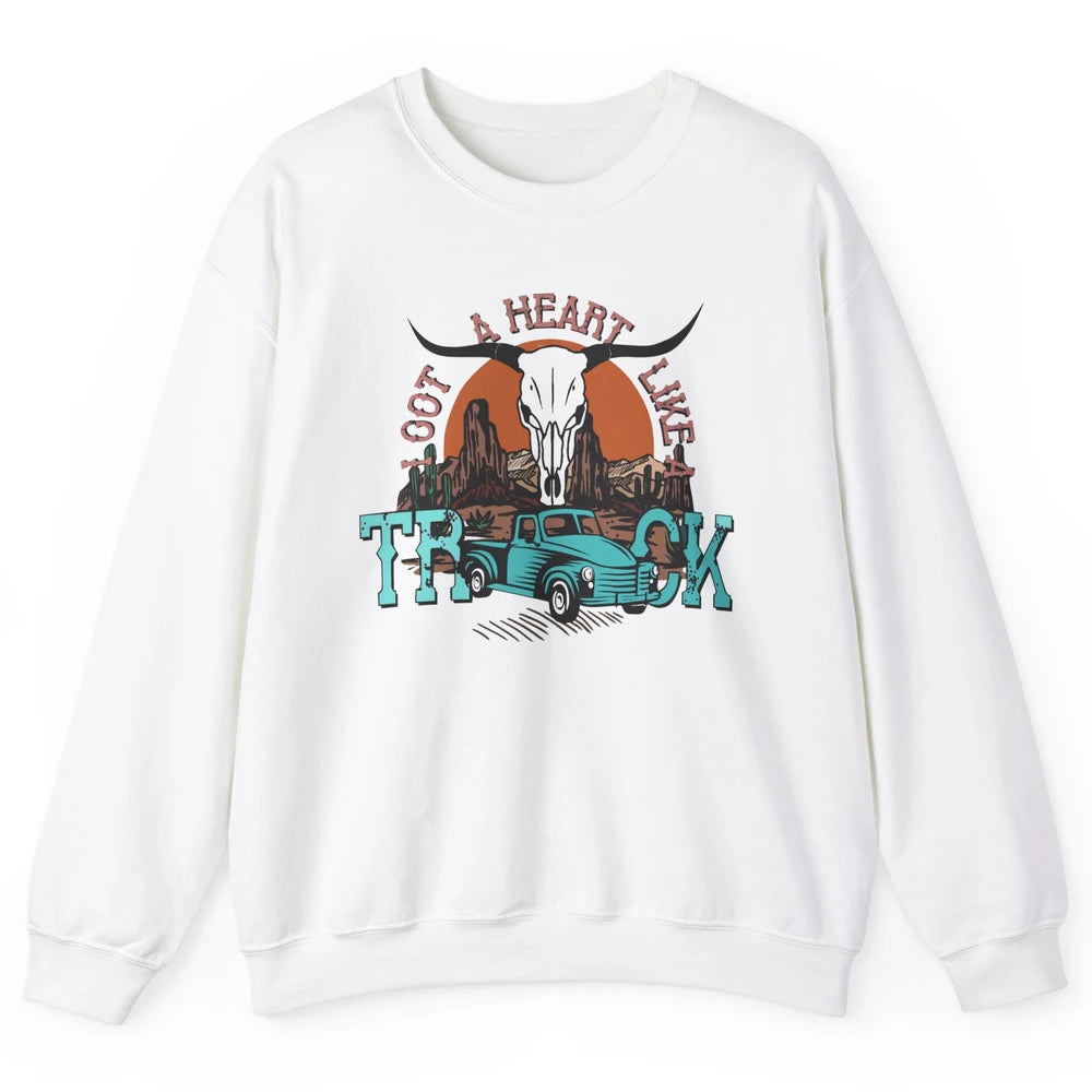 Boho Bull Skull I Got A Heart Like A Truck Western Country Unisex Crewneck Sweatshirt