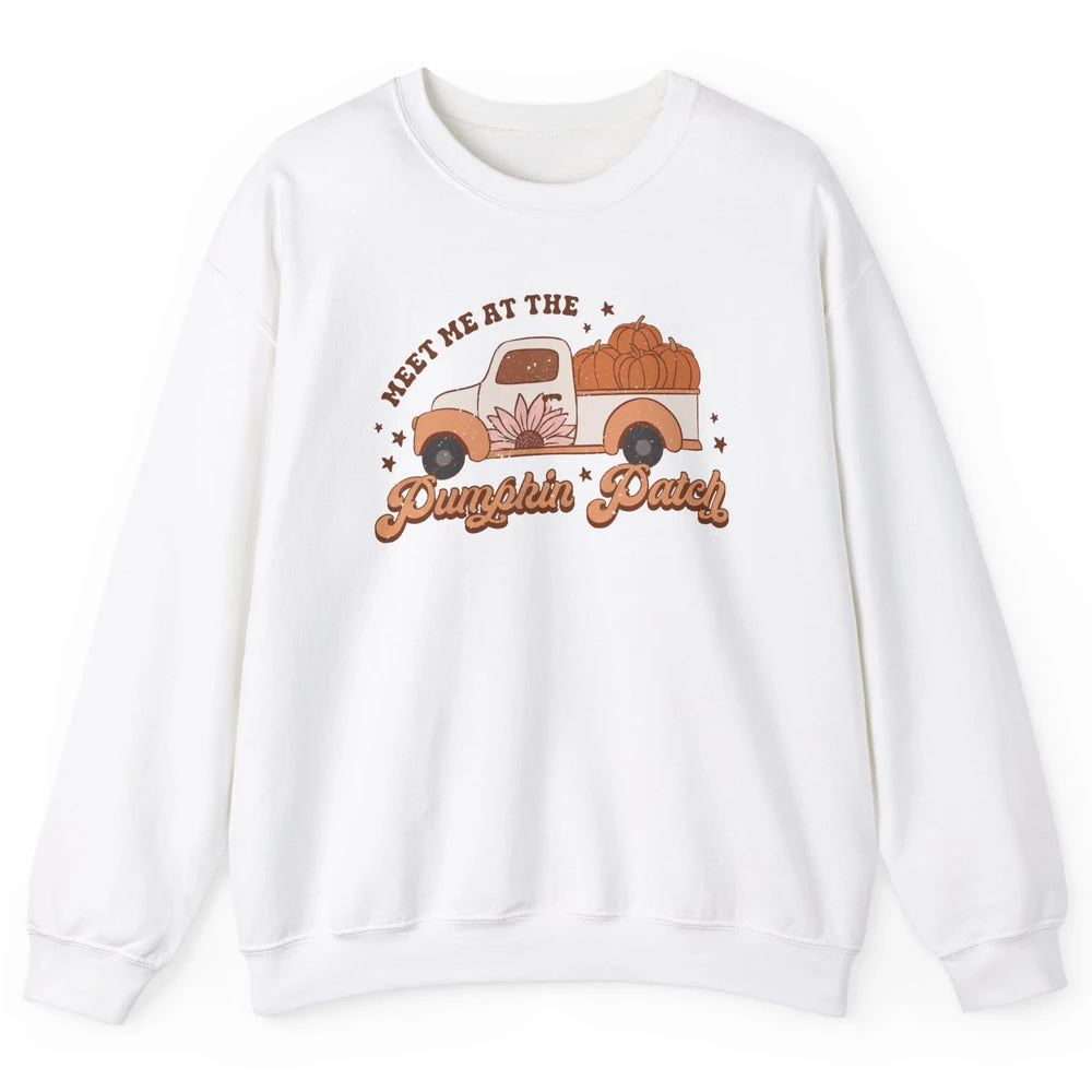 Retro Pumpkin Truck Meet Me At Pumpkin Patch Fall Halloween Unisex Crewneck Sweatshirt