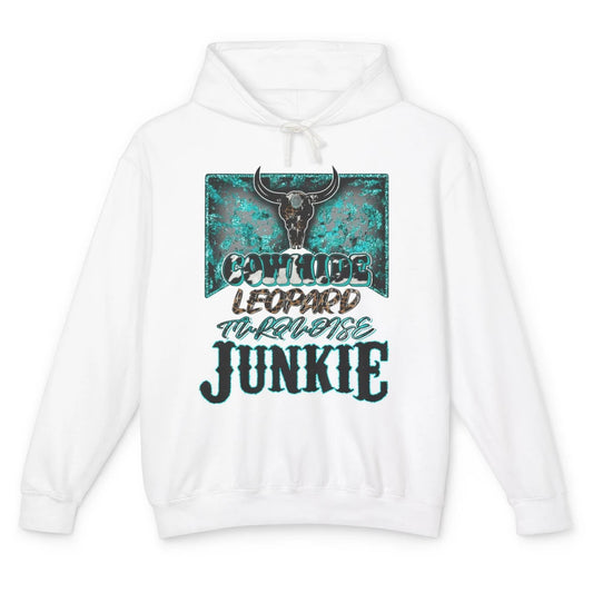 Bull Skull Cowhide Leopard Turquoise Junkie Western Country Unisex Lightweight Hoodie