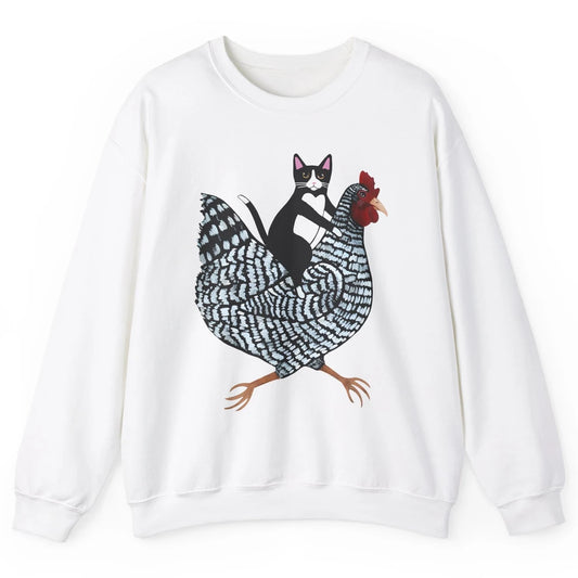 Tuxedo Cat On A Chicken Funny Cat Kitty Chicken Lovers Gift Unisex Crewneck Sweatshirt