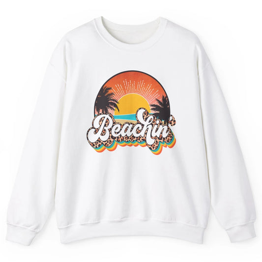 Beachin' Leopard Retro Summer Sunset Beach Lovers Vacation Unisex Crewneck Sweatshirt