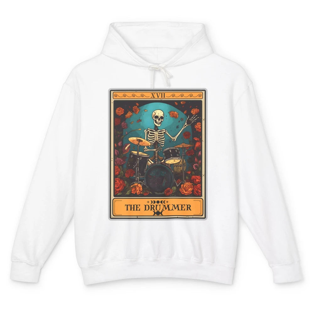 Retro Skeleton The Drummer Tarot Card Halloween Drumming Unisex Lightweight Hoodie