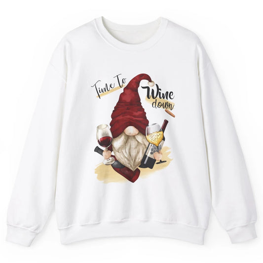 Christmas Gnome Wine It's Time to Wine Down Winter Holiday Unisex Crewneck Sweatshirt