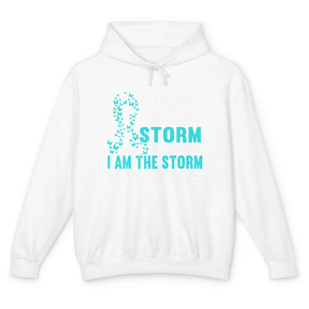 Teal Ribbon Butterfly The Storm Warrior PTSD Awareness Month Unisex Lightweight Hoodie