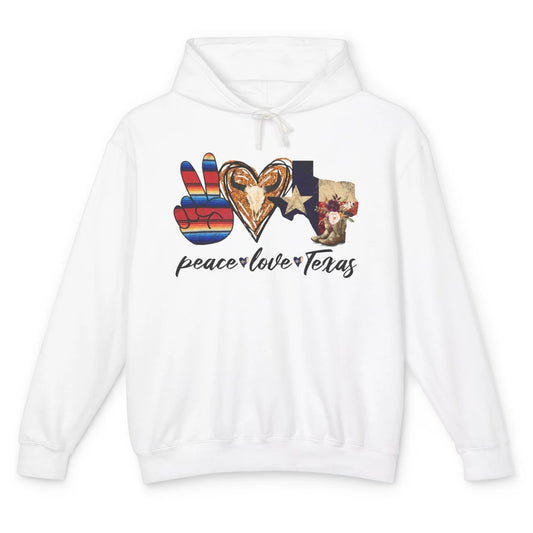 Retro Peace Love Texas Cowboy Boots Western Country Cowgirl Unisex Lightweight Hoodie