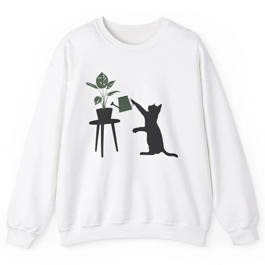 Black Cat Watering Plant Cat Gardening Planting Cat Lovers Unisex Crewneck Sweatshirt