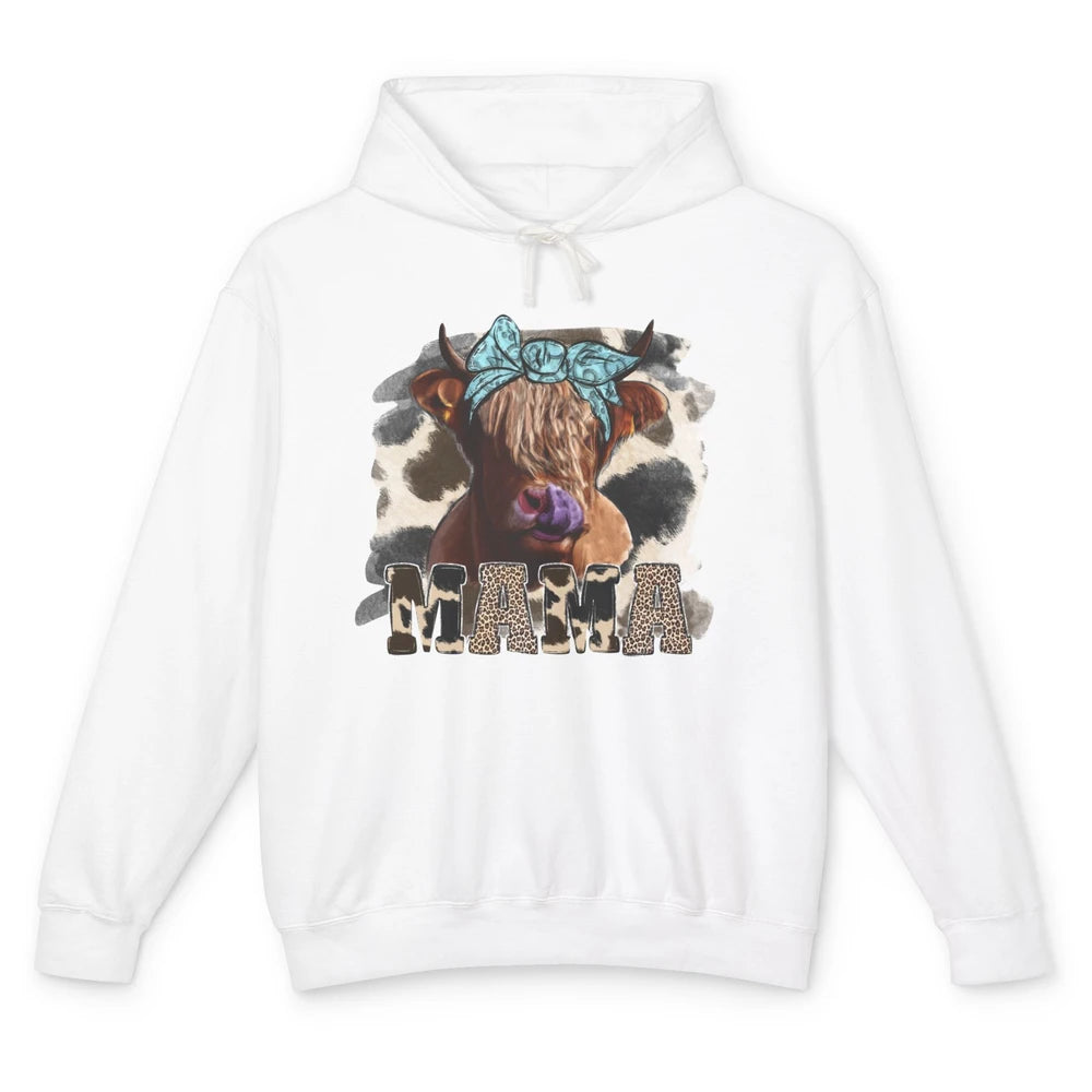 Leopard Highland Cow Bandana Cow Mama Western Country Heifer Unisex Lightweight Hoodie