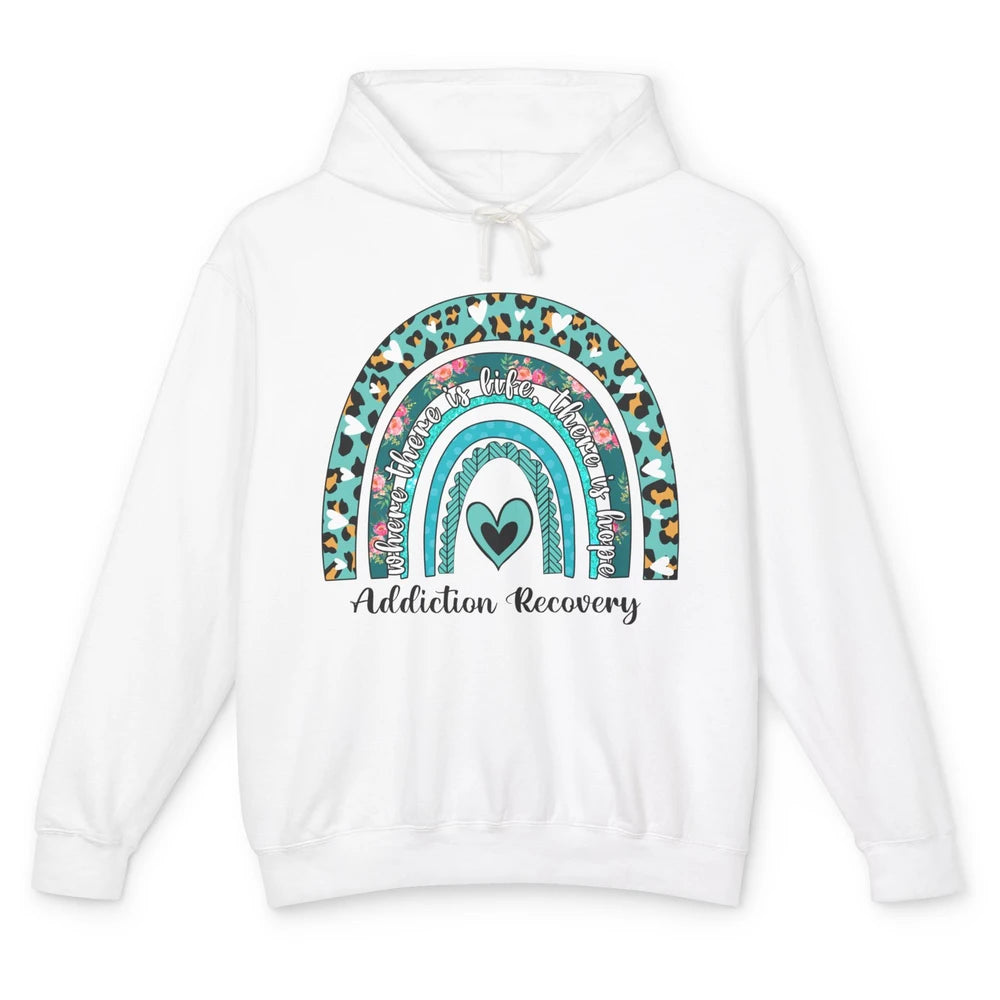 Addiction Recovery Awareness Rainbow Ribbon Blue Leopard Unisex Lightweight Hoodie