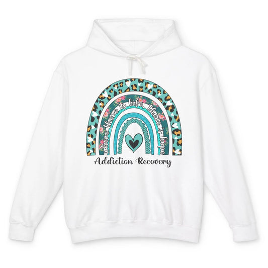 Addiction Recovery Awareness Rainbow Ribbon Blue Leopard Unisex Lightweight Hoodie