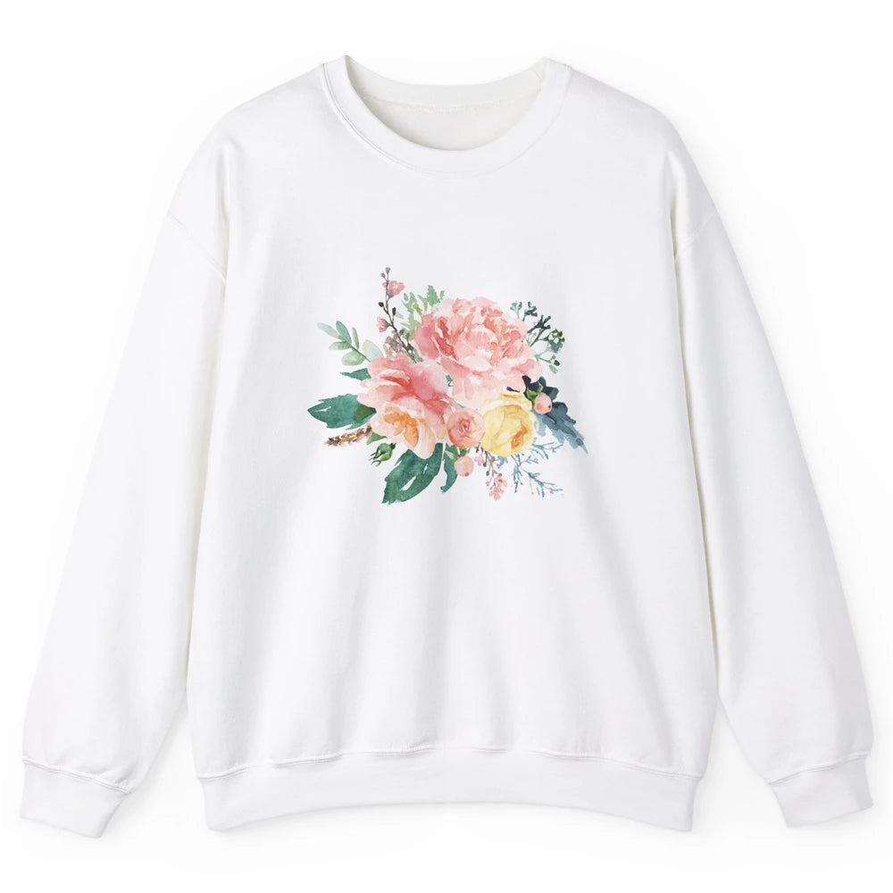 Watercolor Peony Flower Bouquet Botanical Garden Wildflower Unisex Crewneck Sweatshirt