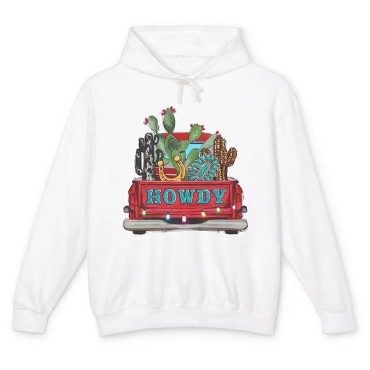 Howdy Truck Cactus Cowhide Western Christmas Gemstone Truck Unisex Lightweight Hoodie