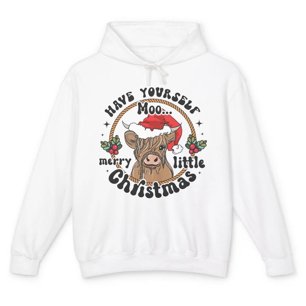 Have Yourself Merry Little Christmas Cow Santa Hat Xmas Gift Unisex Lightweight Hoodie