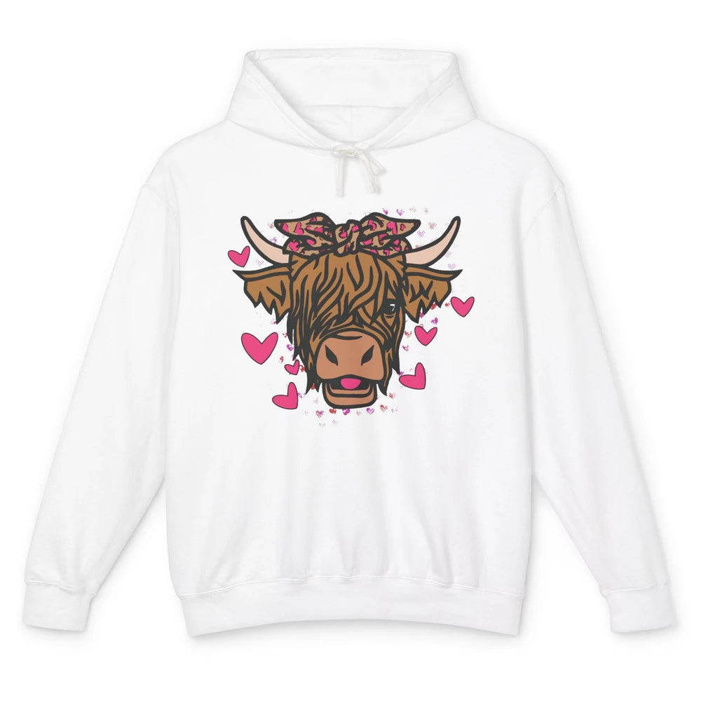 Funny Highland Cow Bandana I Love Moo Western Valentines Day Unisex Lightweight Hoodie