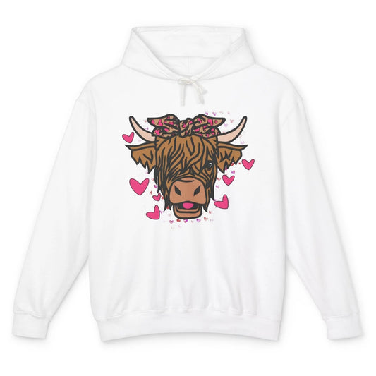 Funny Highland Cow Bandana I Love Moo Western Valentines Day Unisex Lightweight Hoodie