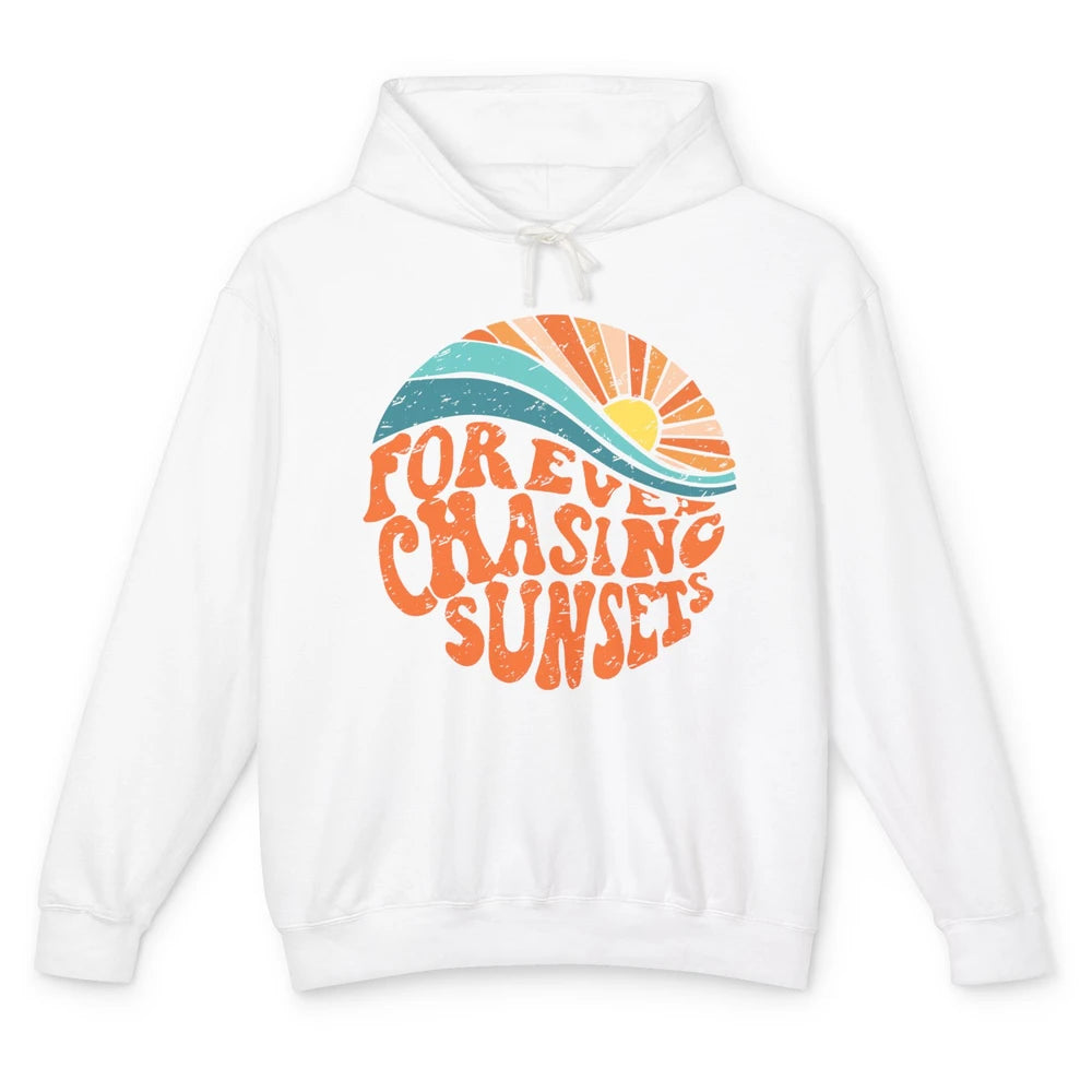 Retro Rainbow Forever Chasing Sunset Hippie Girl Peace Lover Unisex Lightweight Hoodie