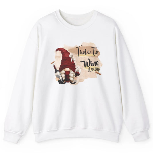 Christmas Gnome Wine It's Time to Wine Down Winter Holiday Unisex Crewneck Sweatshirt