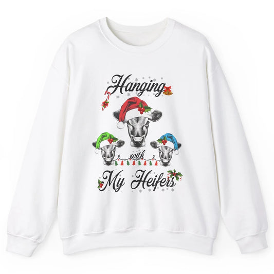 Funny Hanging With My Heifers Santa Heifer Christmas Costume Unisex Crewneck Sweatshirt