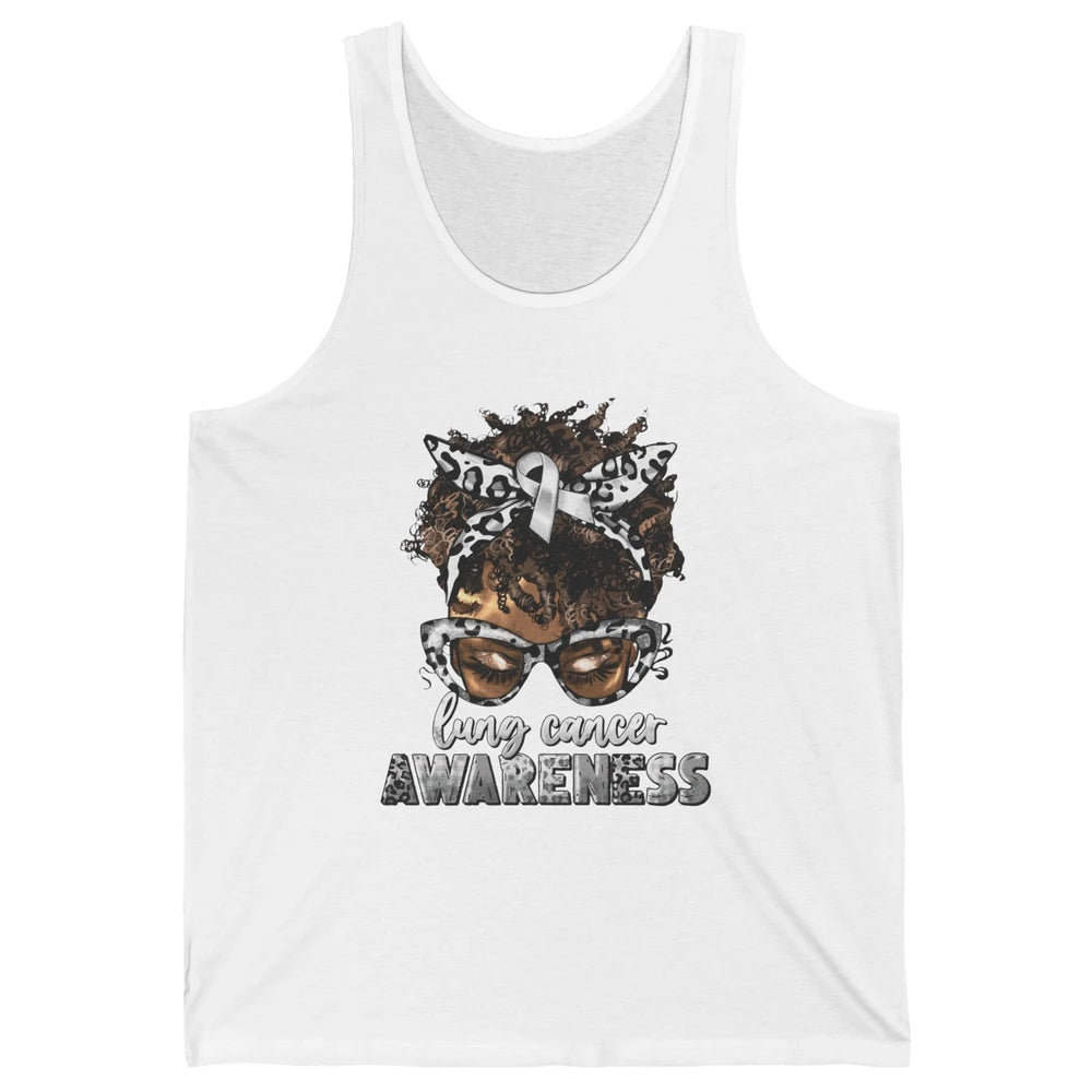 Afro Lung Cancer Awareness Black Woman Messy Hair Warrior Unisex Jersey Tank