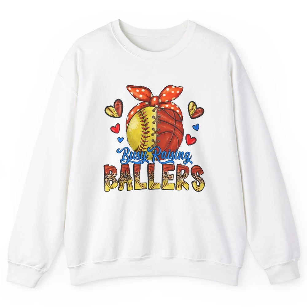 Busy Raising Ballers Softball And Basketball Mom Leopard Unisex Crewneck Sweatshirt