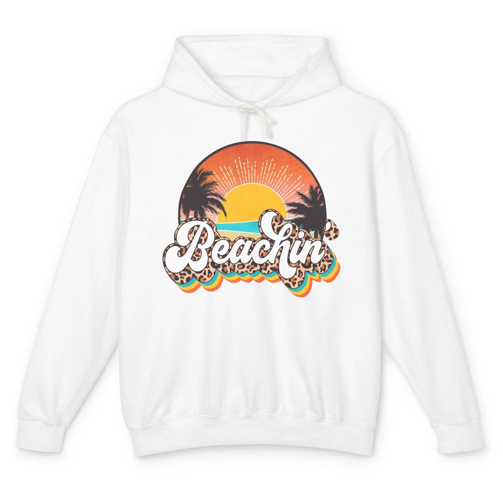 Beachin' Leopard Retro Summer Sunset Beach Lovers Vacation Unisex Lightweight Hoodie