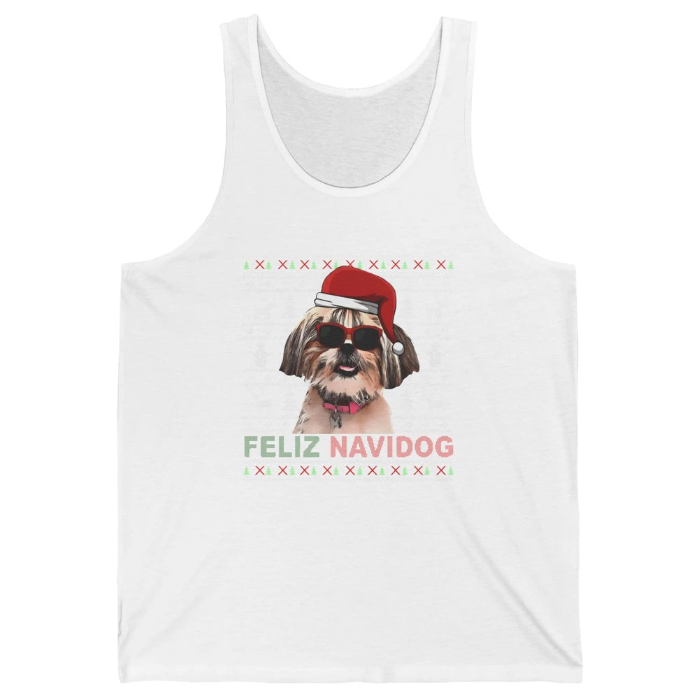 Funny Santa Shih Tzu Dog Feliz Navidog Christmas Tree Ugly Unisex Jersey Tank