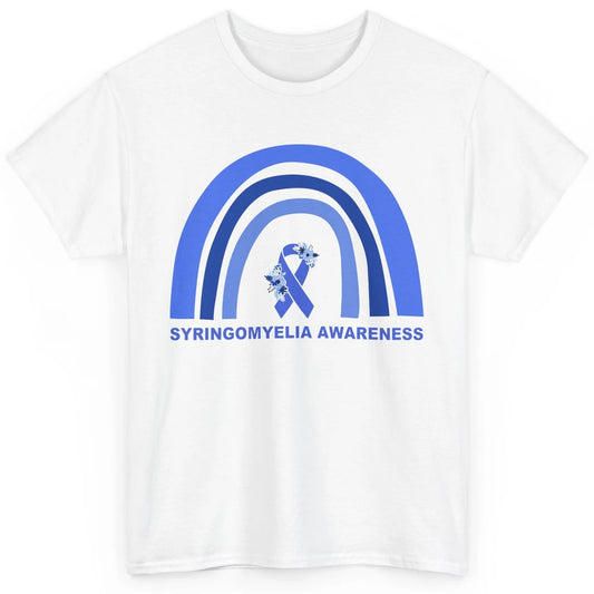 Syringomyelia Awareness Floral Blue Ribbon Rainbow Classic Unisex T-Shirt